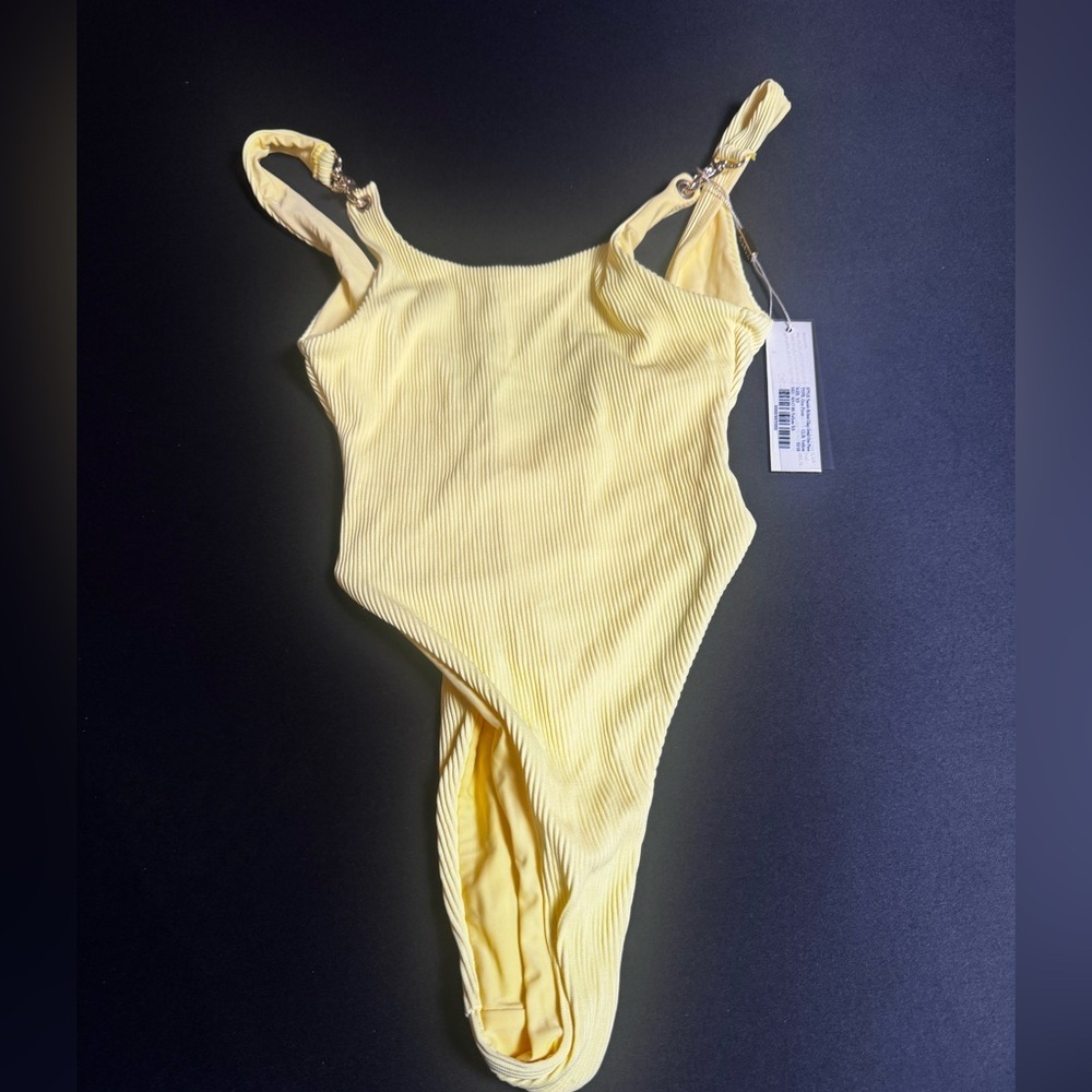 NWT Meshki Zara Yellow Ribbed Kids One-Piece Swimsuit Metal Ring